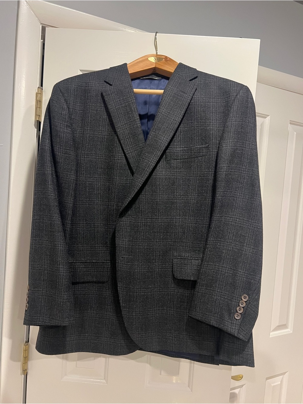 Men's Gray Plaid Two-Button Blazer -46S